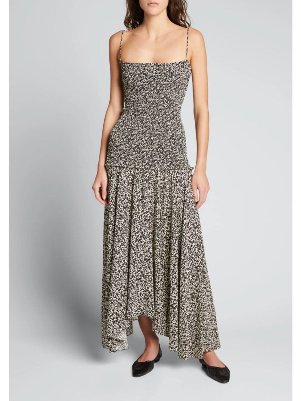 Proenza Schouler Floral Smocked Handkerchief Hem Midi Sundress Brown 12 L / XL